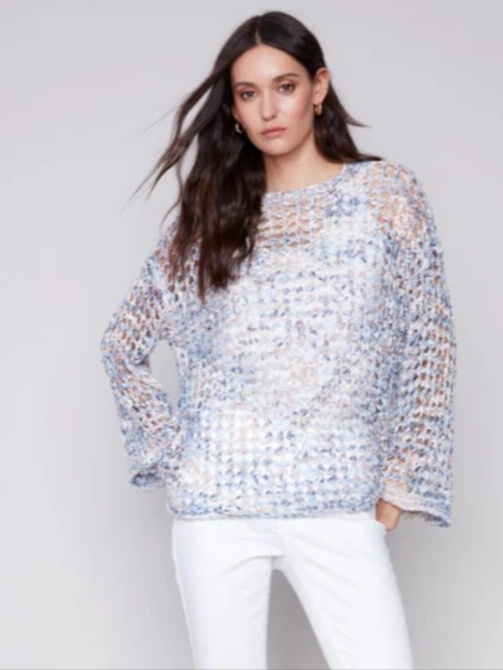 CHARLIE B Fishnet Crochet Open-Knit Neck Sweater Size P/S
